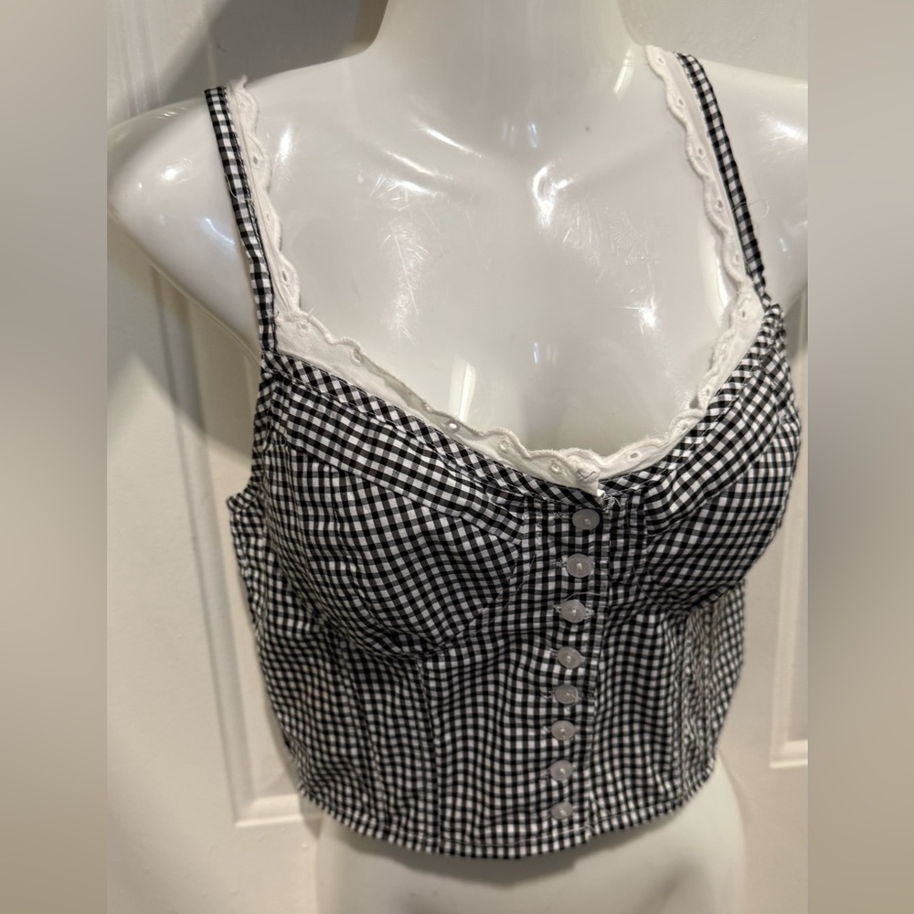 Sim & Sam black white gingham bustier cami top small